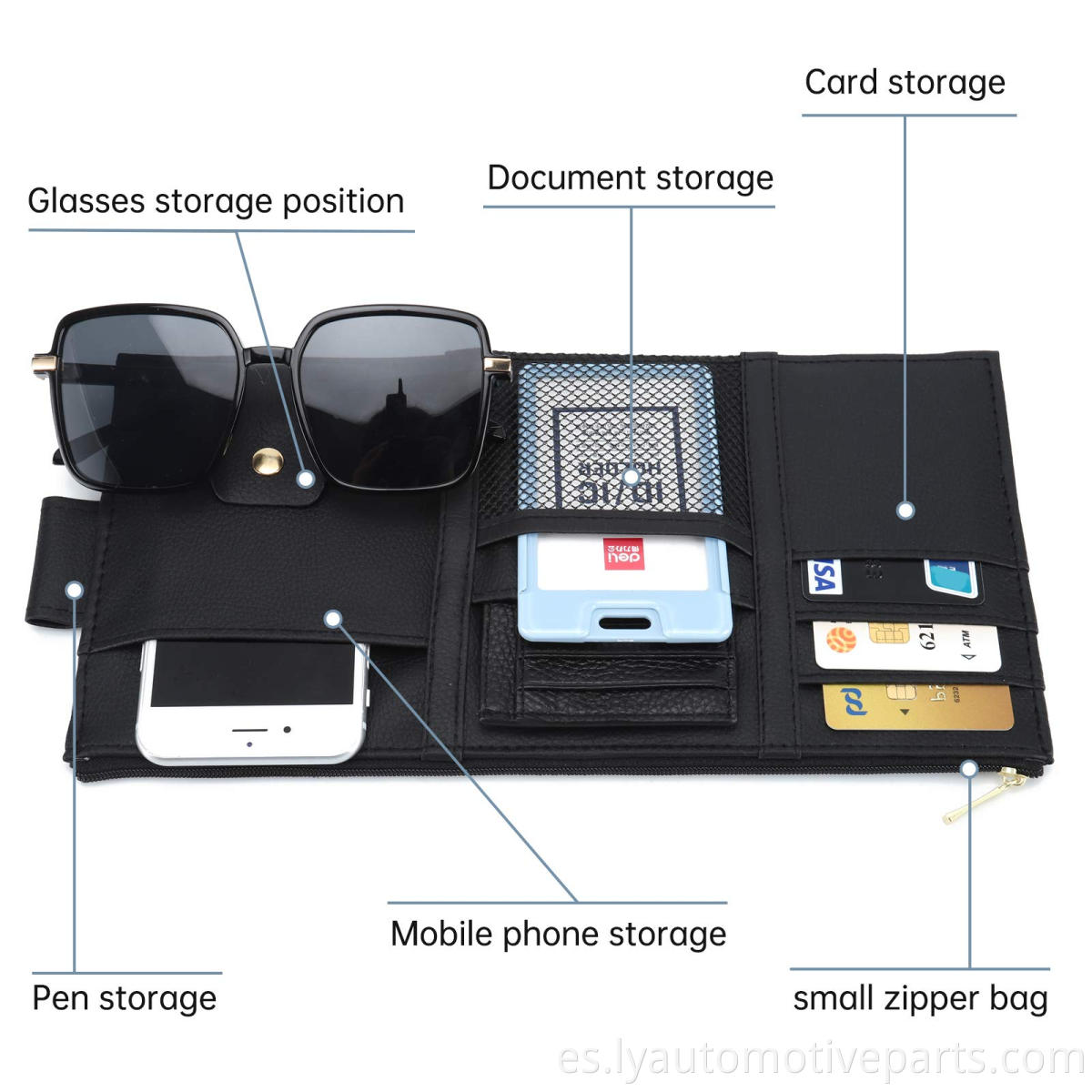 CAR Sun Visor Organizer Accesorios automotrices Documento de documento Case PU Cuero Registro de automóvil y almacenamiento de seguros